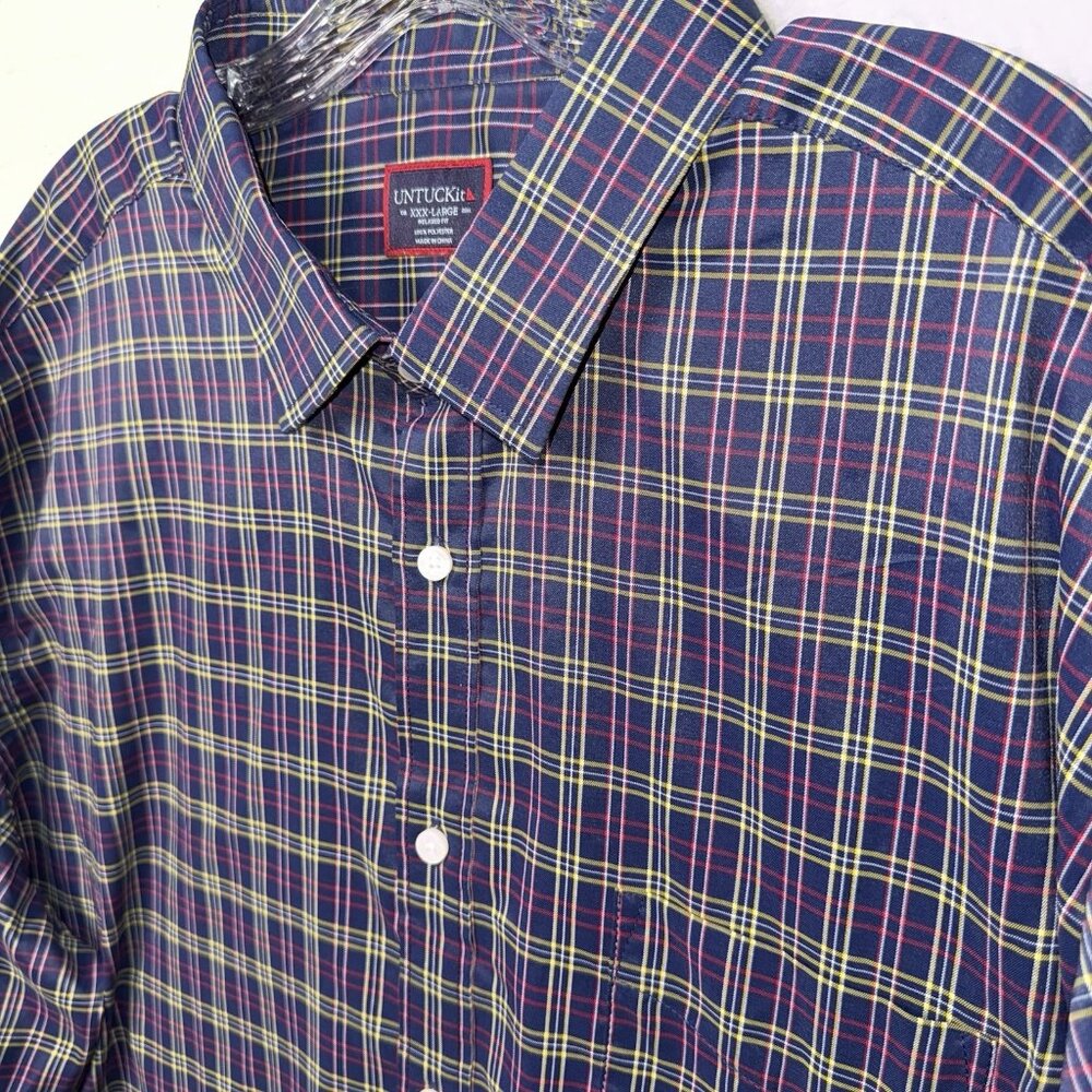 UNTUCKit Men's Talty Relaxed Fit Long Sleeve Plaid Shirt Navy/Red/Yellow 3XL